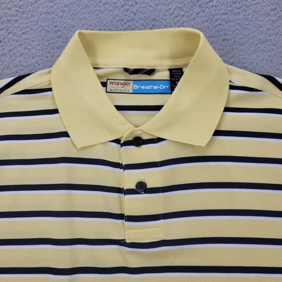 Wrangler Shirt Mens Medium Yellow Striped Breathe Dri Polo Golf Short Sleeve - Picture 3 of 15